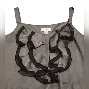 Ann Taylor Loft Gray & Black Ruffle Front Formal Whimsigoth Tank Top Size M EUC